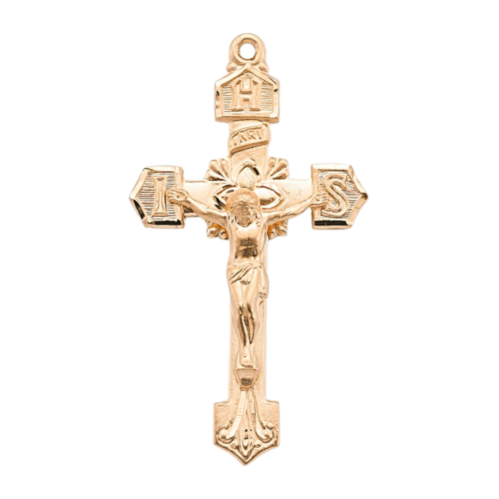 IHS Crucifix 16kt Gold over Sterling Silver Pendant — 24" Chain, Made in USA