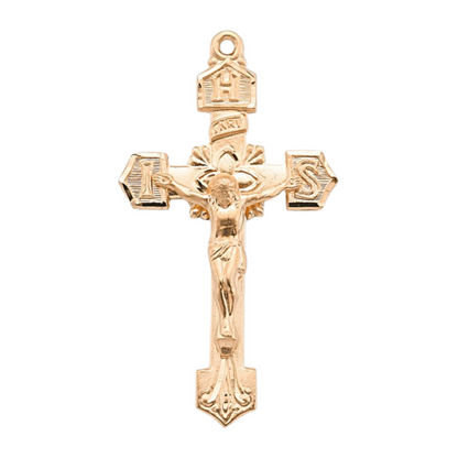 IHS Crucifix 16kt Gold over Sterling Silver Pendant — 24" Chain, Made in USA