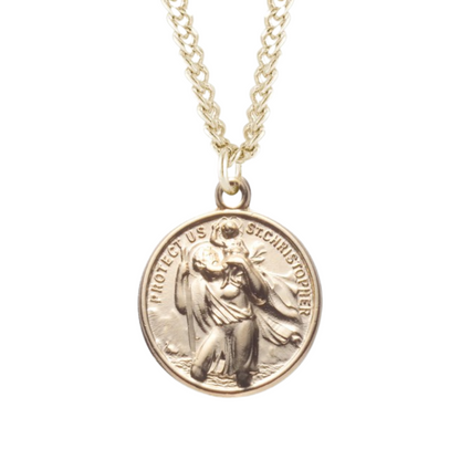 Saint Christopher Double Sided Gold Plated Sterling Silver Medal, Catholic Gift, Made in USA