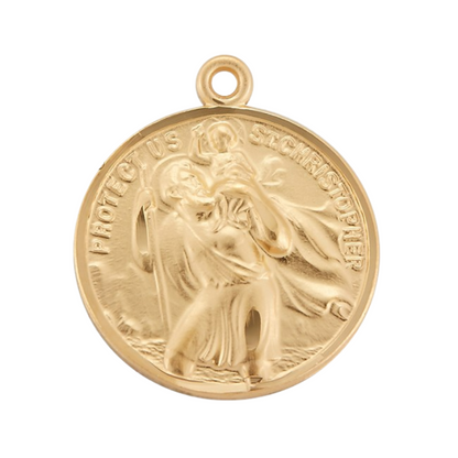Saint Christopher & Raphael Gold Over Sterling Silver Medal — 24" Chain
