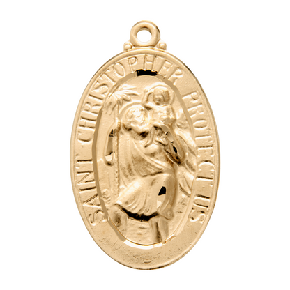 Saint Christopher Gold Over Sterling Silver Oval Medal Necklace, 24 Inch Chain