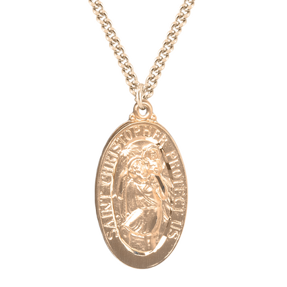 Saint Christopher Oval Gold Plated Sterling Silver Medal, Catholic Gift, Made in USA