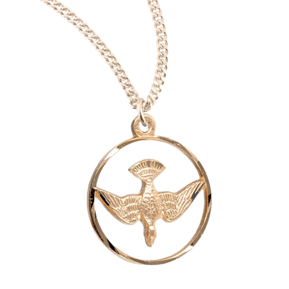 16kt Gold Plated Sterling Open Circle w/Dove, Catholic Gift, Made in USA