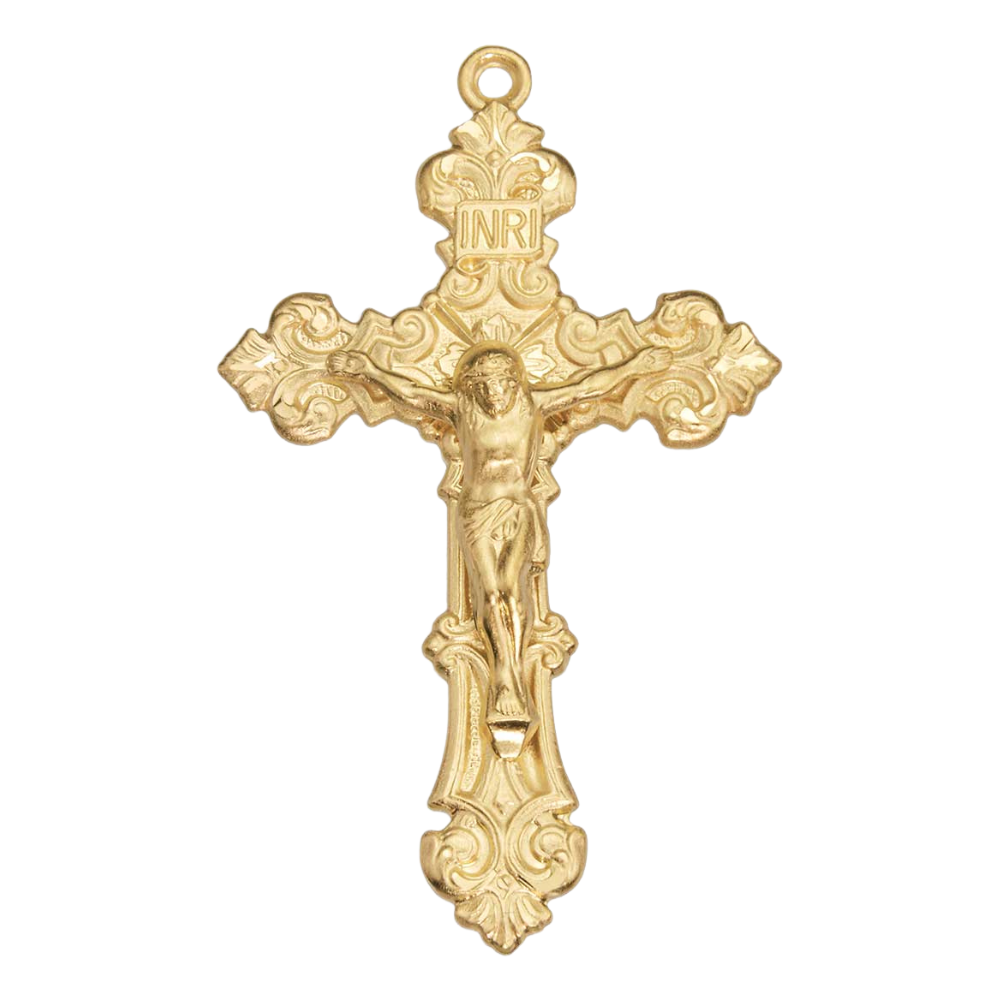 Filigree Crucifix Necklace Gold Over Sterling Silver Pendant — 24 Inch Chain