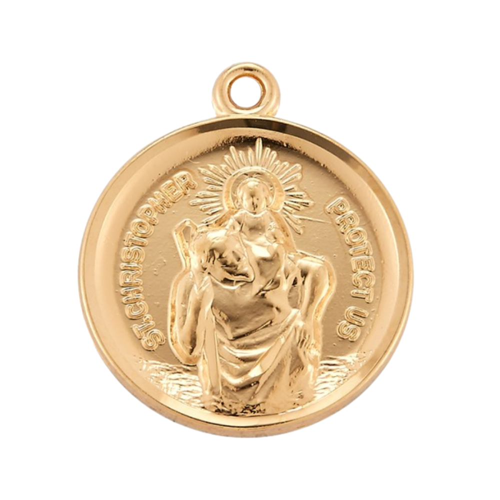 Saint Christopher Gold Over Sterling Silver Round Medal — 18" Chain