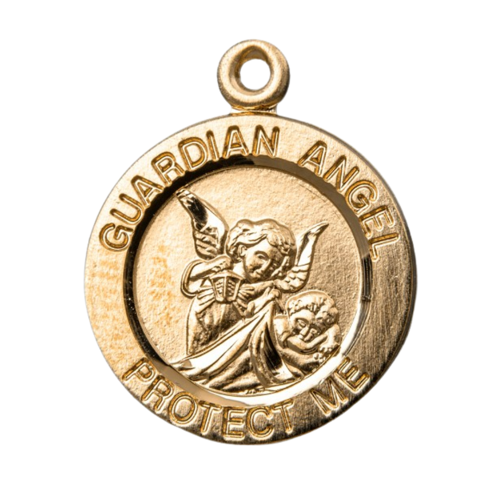 Guardian Angel Gold Over Sterling Silver Medal Pendant — 18" Chain, Gift Box
