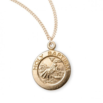 Holy Baptism Round Gold Plated Sterling Silver Medal, Catholic Gift, Made in USA