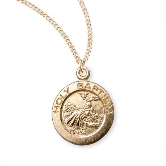 Holy Baptism Round Gold Plated Sterling Silver Medal, Catholic Gift, Made in USA