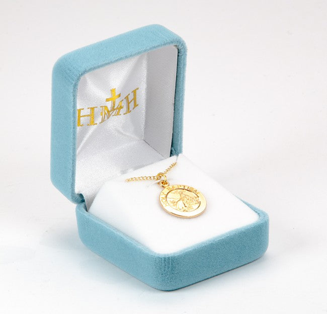 Holy Baptism Round Gold Over Sterling Silver Medal Pendant — 18" Chain, Gift Box
