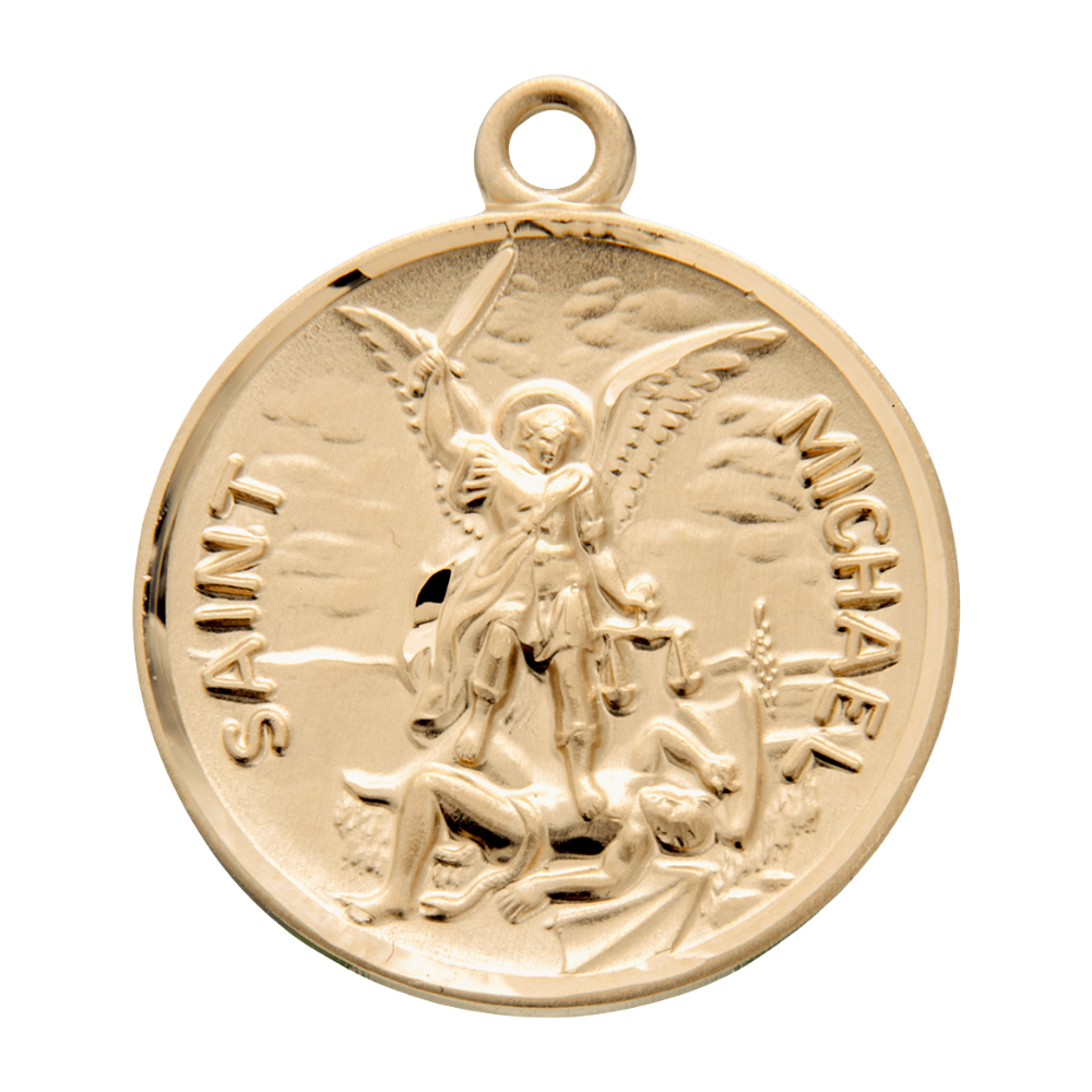 Saint Michael Round Gold Over Sterling Silver Medal Pendant — 24" Chain