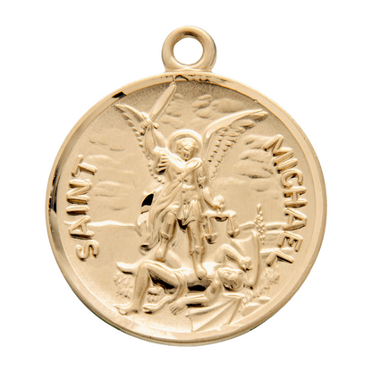 Saint Michael Round Gold Over Sterling Silver Medal Pendant — 24" Chain