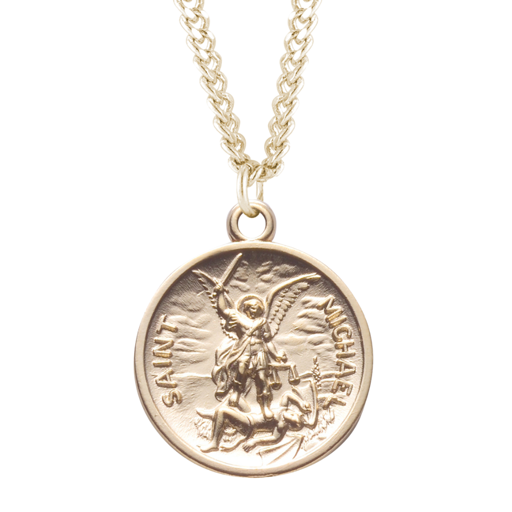 Saint Michael Round Gold Plated Sterling Silver Medal, Catholic Gift, Made in USA