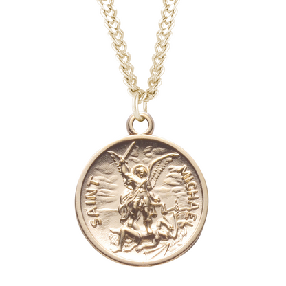 Saint Michael Round Gold Plated Sterling Silver Medal, Catholic Gift, Made in USA