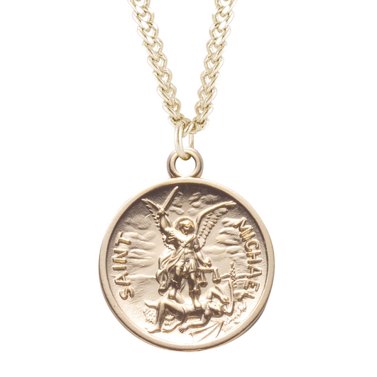 Saint Michael Round Gold Plated Sterling Silver Medal, Catholic Gift, Made in USA