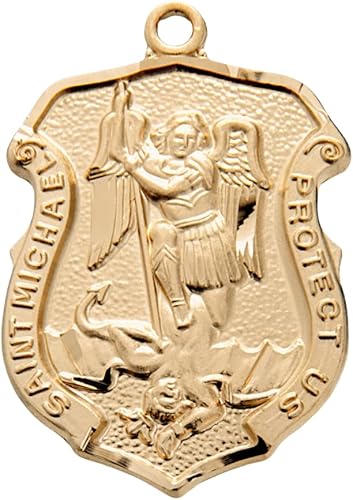 St. Michael 16kt Gold Over Sterling Silver Badge — 20" Chain, Gift Box Included