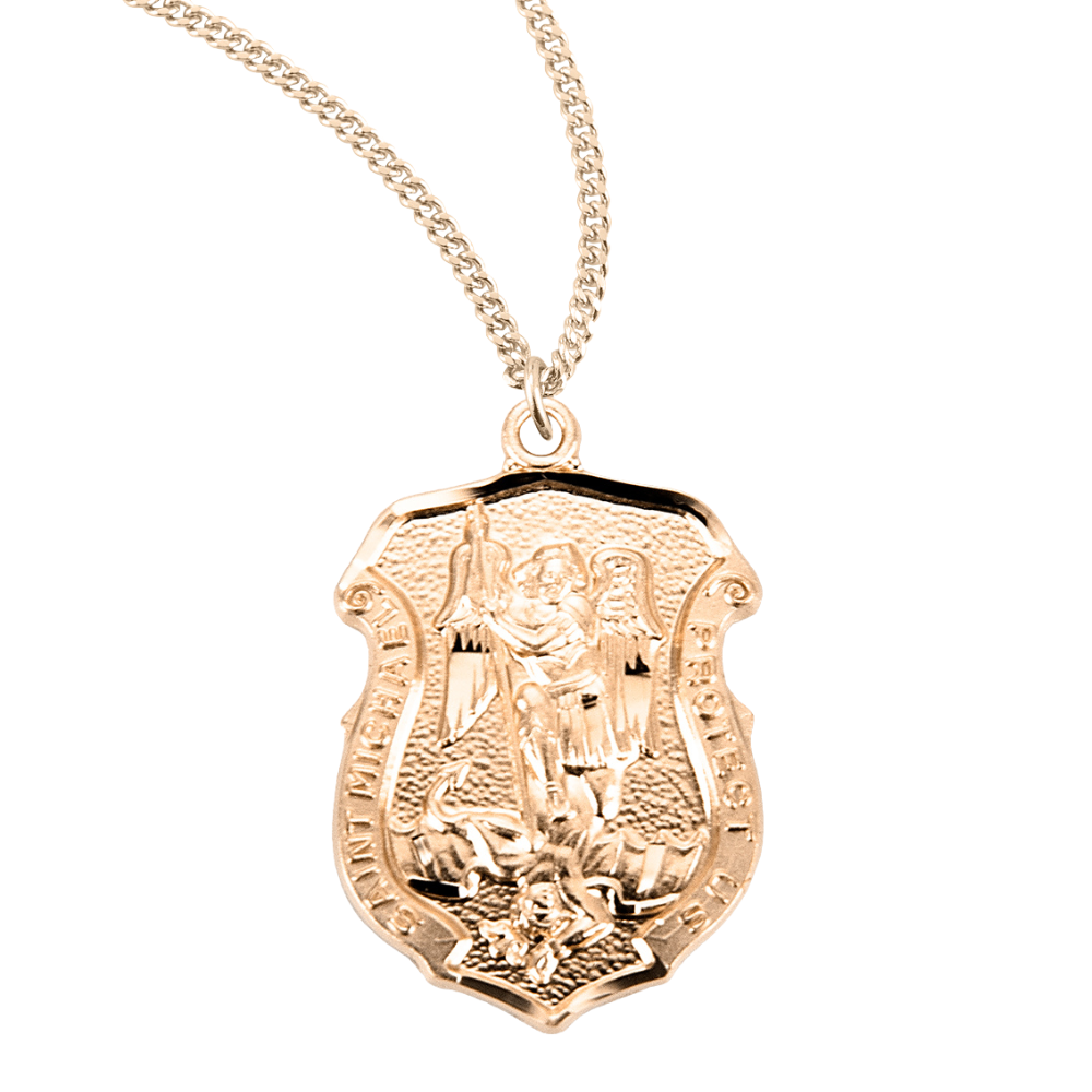 Saint Michael Gold Plated Sterling Silver Badge Medal, Catholic Gift, Made in USA