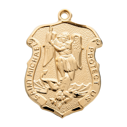 Saint Michael Badge Medal 16kt Gold Over Sterling Silver Necklace - 24" Chain