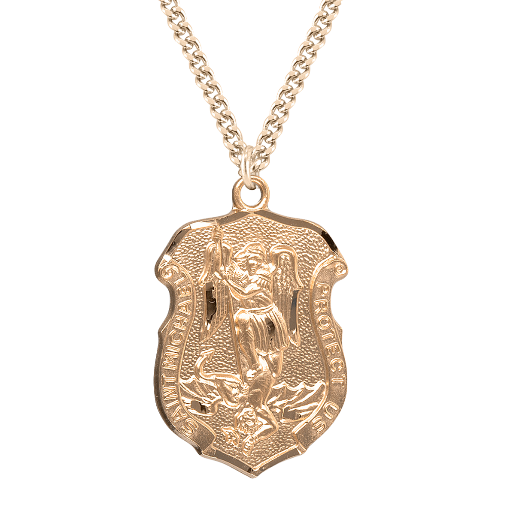 Saint Michael Gold Plated Sterling Silver Badge Medal, Catholic Gift, Made in USA