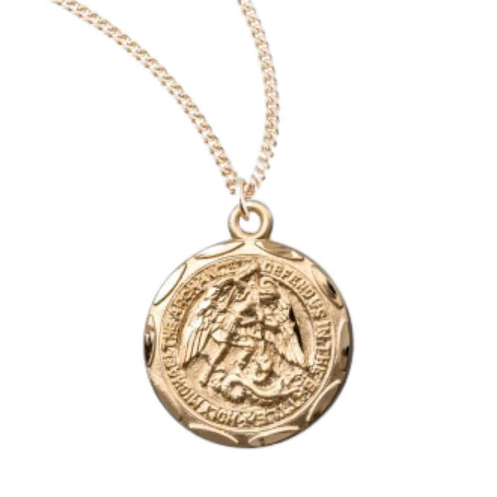 Gold Sterling Silver Sm 0.8" Holy Michael Archangel Medal , Catholic Gift, Made in USA