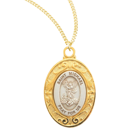 Saint Michael Gold Oval Sterling Silver Medal, Catholic Gift, Made in USA