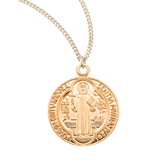Saint Benedict Round Jubilee Gold Plated Sterling Silver Medal, Catholic Gift, Made in USA