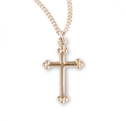Gold Plated Sterling Silver Small Budded Cross, Catholic Gift, Made in USA