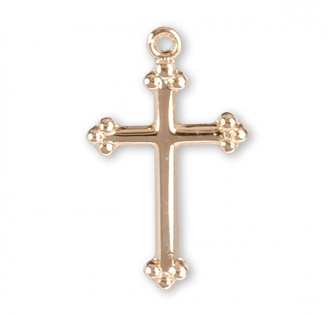 Small Budded Cross 16kt Gold Over Sterling Silver Pendant — 18" Chain