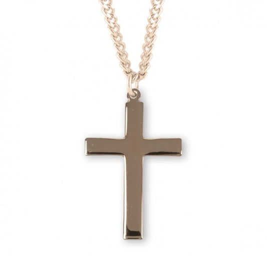 Gold Plated Sterling Silver 1-3/8" Latin style basic cross with a high polished finish, Catholic Gift, Made in USA
