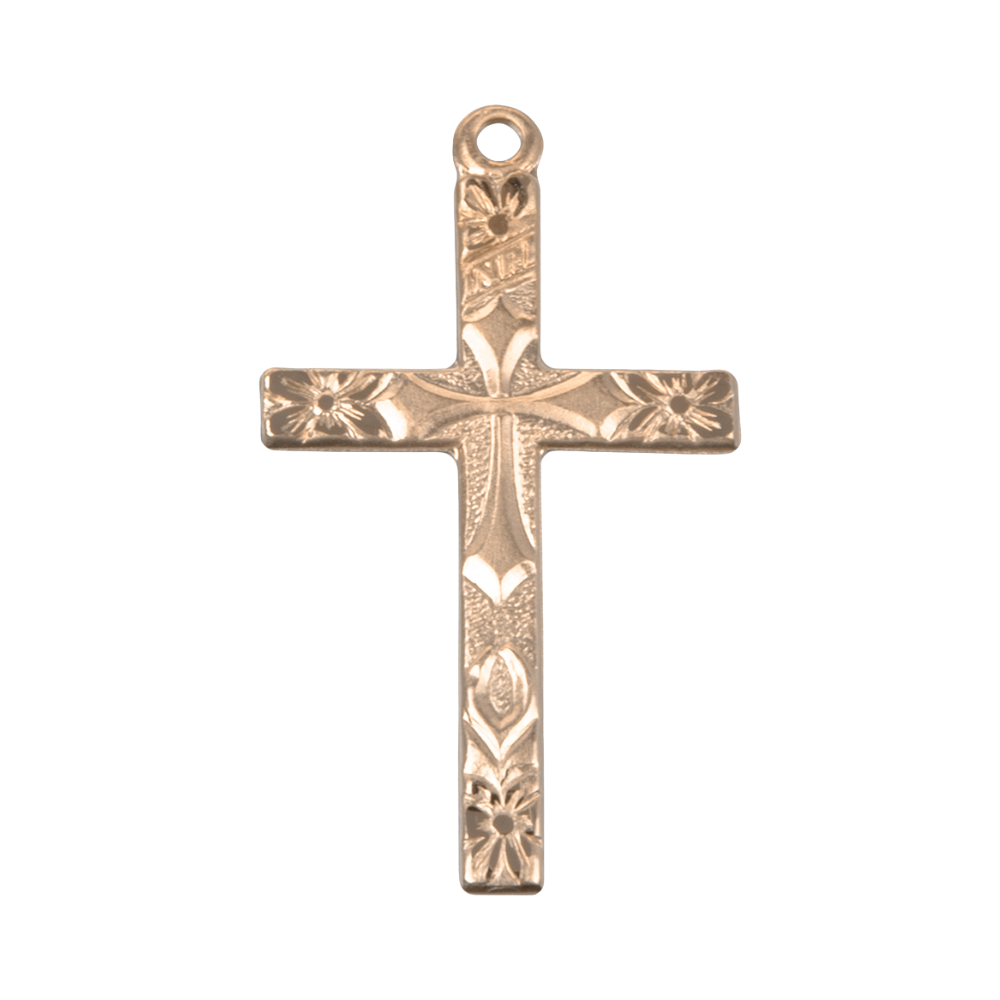 Flower Tipped Cross 16kt Gold Over Sterling Silver — 18" Chain, Gift Box