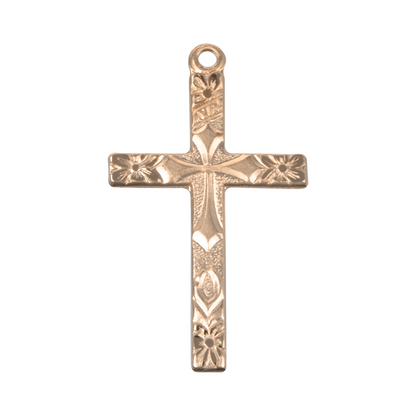 Flower Tipped Cross 16kt Gold Over Sterling Silver — 18" Chain, Gift Box