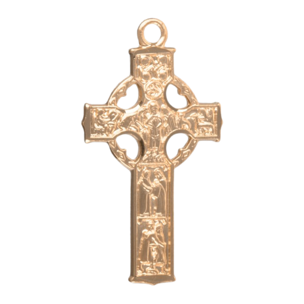 Irish Celtic Cross 16kt Gold Over Sterling Silver Pendant — 18" Chain, Made in USA