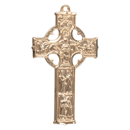 Irish Celtic Cross 16kt Gold over Sterling Silver Pendant — 24 Inch Chain, Gift Box