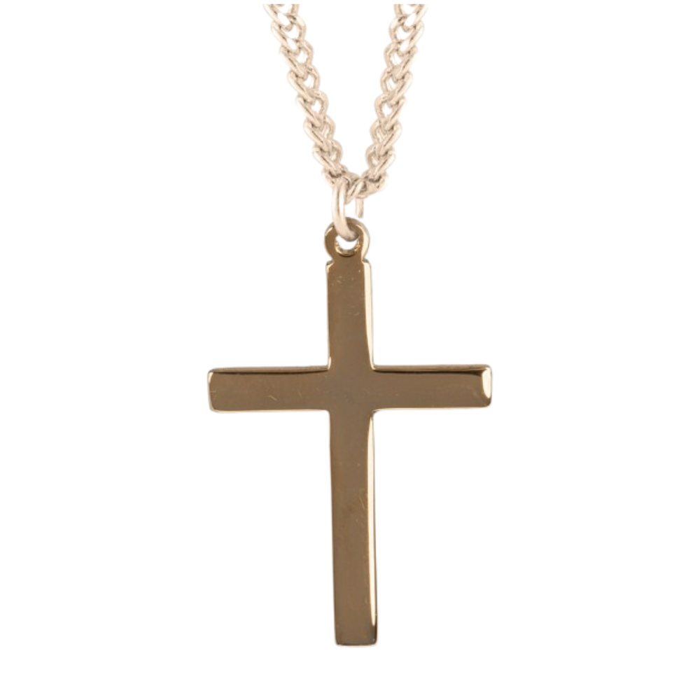 Gold Plated Sterling Silver Plain Cross, Catholic Gift, Made in USA