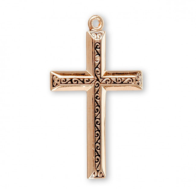 Black Enameled Cross 16kt Gold Over Sterling Silver — 20" Chain, Made in USA