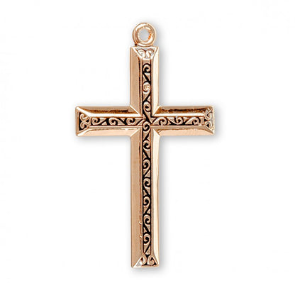 Black Enameled Cross 16kt Gold Over Sterling Silver — 20" Chain, Made in USA