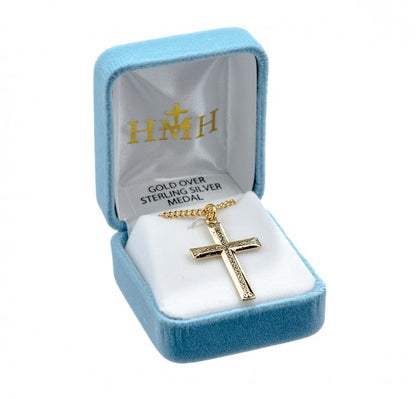 Black Enameled Cross 16kt Gold Over Sterling Silver — 20" Chain, Made in USA