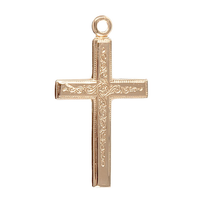 Vine Pattern Cross 16kt Gold Over Sterling Silver Necklace — 18" Chain, Gift Box