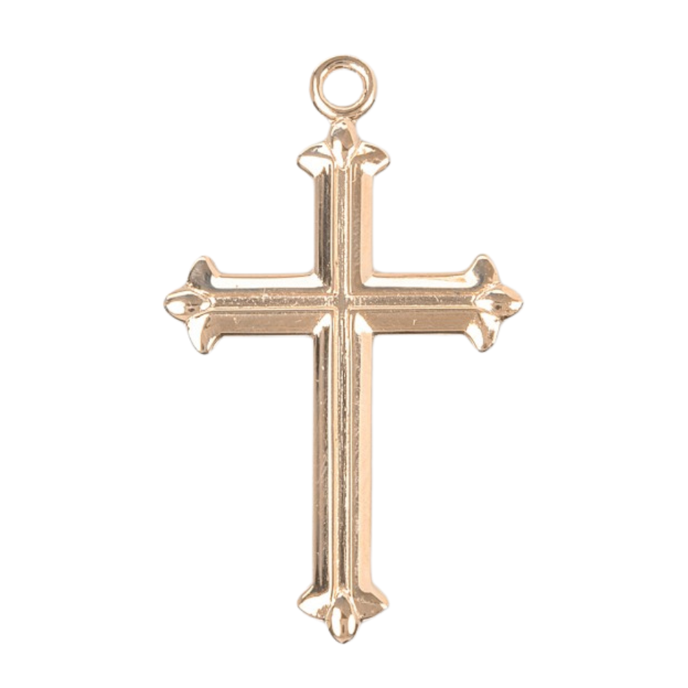Fleur De Lis Tipped Gold Over Sterling Silver Cross — 18" Chain, Made in USA