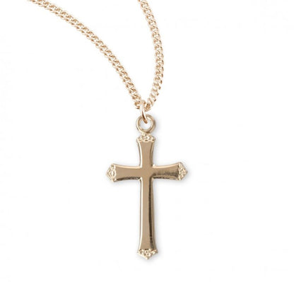 Gold Plated Sterling Silver High Polished 1" Cross with Flower Tips on , Catholic Gift, Made in USA