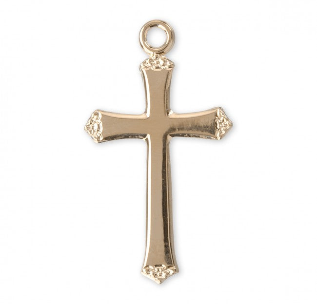 Flower Tipped Cross Gold Over Sterling Silver Pendant — 18" Chain, Gift Box