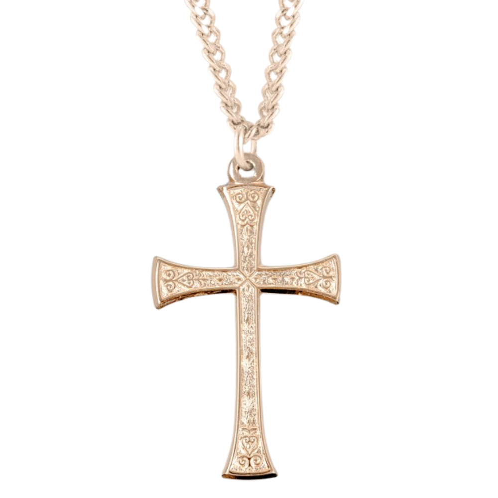 16kt 15/16" x 9/16" Gold Plated Sterling Cross, Catholic Gift, Made in USA