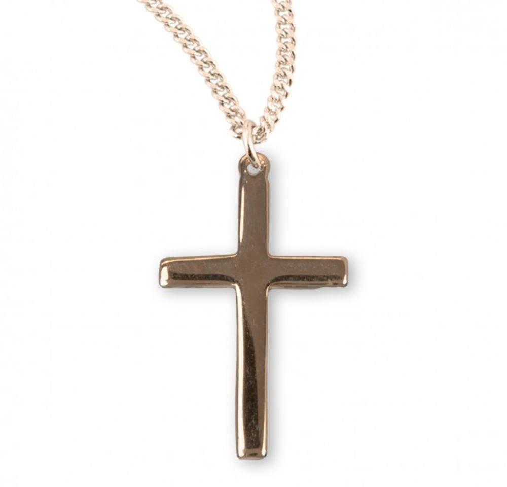 Gold Plated Sterling Silver High Polished Cross, Catholic Gift, Made in USA