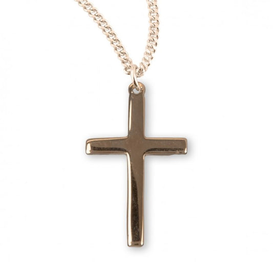 Gold Plated Sterling Silver High Polished Cross, Catholic Gift, Made in USA