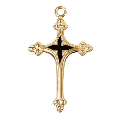 Blue Enameled Cross 16kt Gold Over Sterling Silver Pendant — 18" Chain, Gift Box