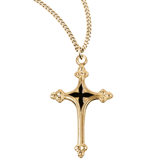 Gold Plated Sterling Silver Cross with Blue Enameled Center, Catholic Gift, Made in USA