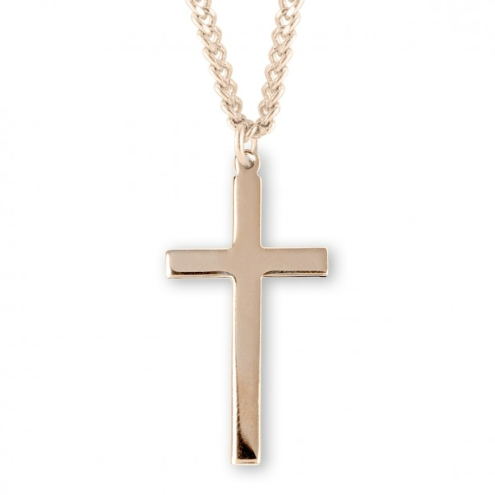 Gold Plated Sterling Silver High Polished Cross, Catholic Gift, Made in USA