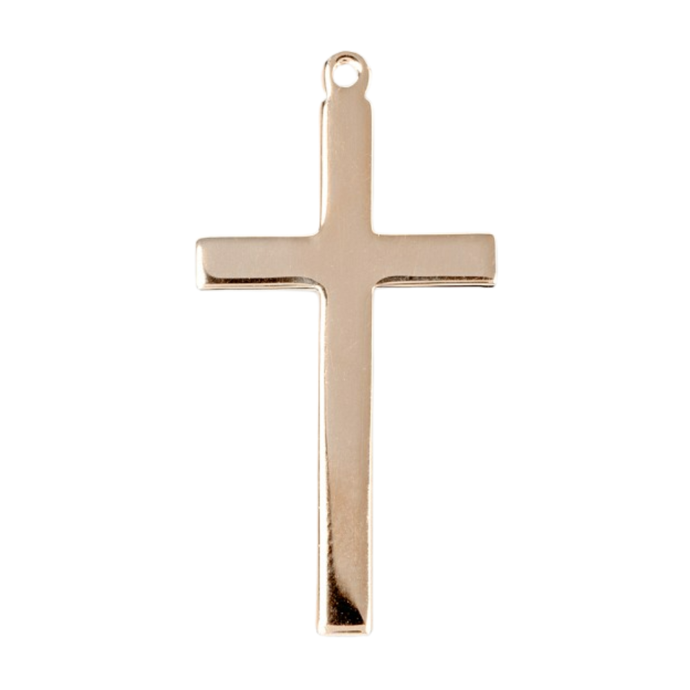 High Polished Cross 16kt Gold Over Sterling Silver — 24" Chain, Made in USA, Gift Box