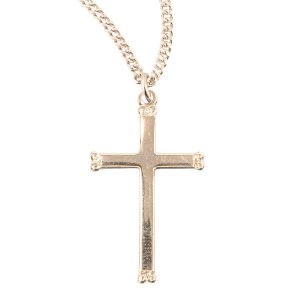 Beaded End Gold Plated Sterling Silver Cross, Catholic Gift, Made in USA
