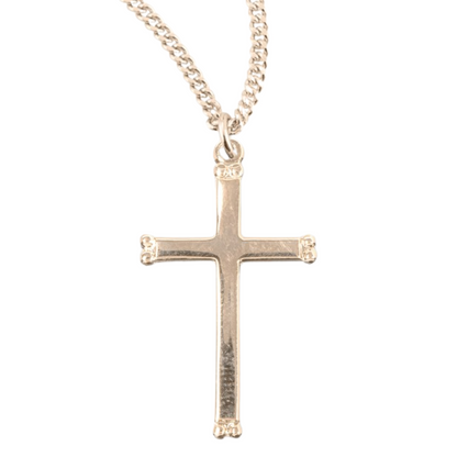 Beaded End Gold Plated Sterling Silver Cross, Catholic Gift, Made in USA