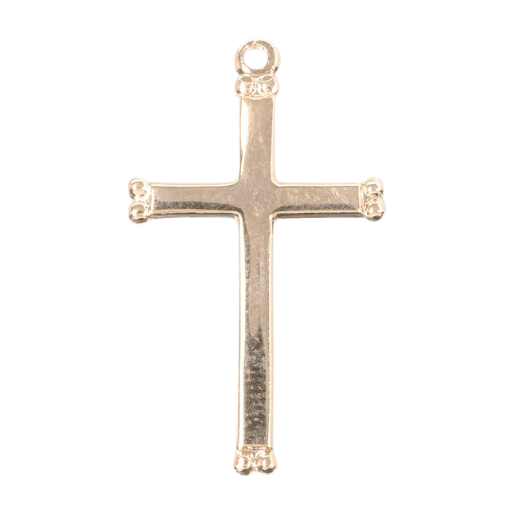 Beaded End Cross 16kt Gold Over Sterling Silver Necklace — 18" Chain, Made in USA